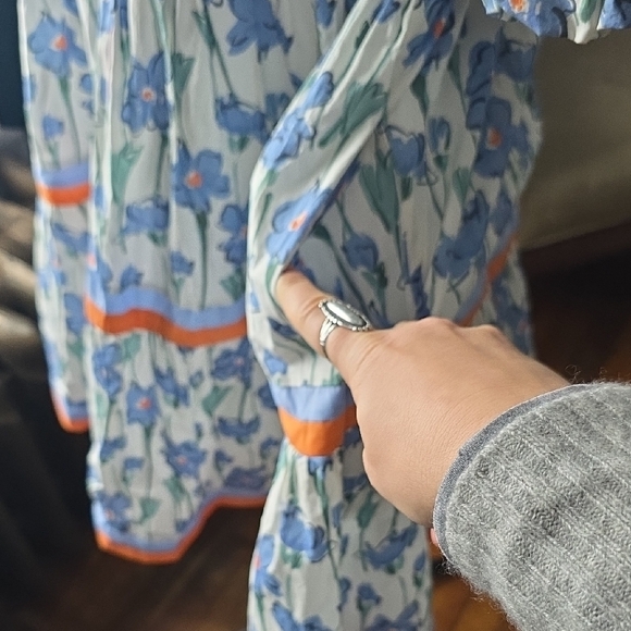 Entro Blue Floral Dress with Orange Accents - Picture 2 of 5